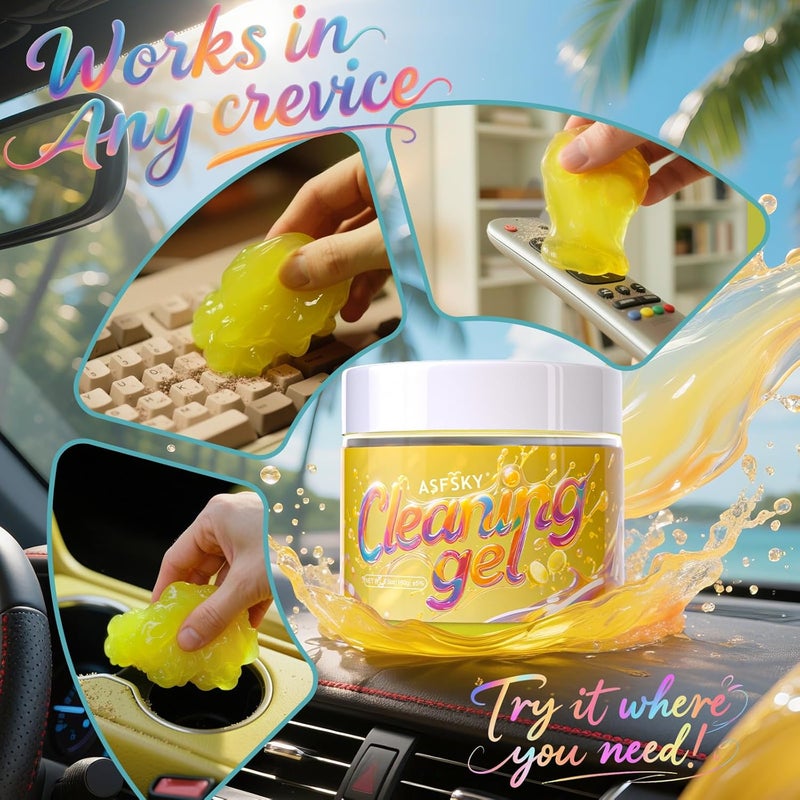 ASFSKY جل تنظيف لوحة المفاتيح (ليمون) معجون تنظيف عالمي لتنظيف الغبار تنظيف داخل السيارة مزيل غبار السيارة هلام هدايا للرجال والنساء والفتيات (1 عبوة) - Image 3